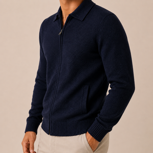 Cardigan zippé en mélange cachemire et laine pour homme, veste tricotée à col avec poches, luxe discret, style décontracté chic, vente en gros - Product Image 6