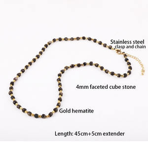 Collar Gargantilla de Alta Calidad para Mujer con Cuentas de Hematita Dorada y Piedra Natural de Gema en Cubo Facetado de 4 mm, Diseño Nuevo Resistente al Agua JNK9406 - Product Image 4