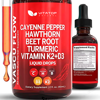 Gouttes liquides d'extrait de poivre de Cayenne naturel OEM, vitamine D3 K2 de baie d'aubépine, suppléments en gouttes de racine de betterave et de curcuma
