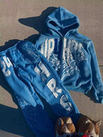 Ensemble de sweat-shirts 2 pièces en molleton bouclette respirant et doux, avec impression en relief, style décontracté vintage urbain, logo personnalisé, vente en gros - Offre Spéciale