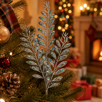 Branches de feuilles d'olivier scintillantes, poudre or et argent, fleurs artificielles pour couronnes de Noël, décorations d'arbre, de maison et de centre commercial, taille personnalisée
