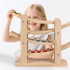 Juguete Educativo de Madera para Niños, Pista de Carreras de Cuatro Vías de Madera Maciza, Juego de Escritorio para Bebés, Juguetes de Desarrollo Temprano - Product Image 2