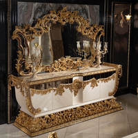 Buffet de salle à manger vintage turc de luxe antique avec sculptures, armoire en bois pour villa, meubles de maison