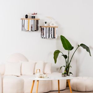 Decoración y almacenamiento para sala de estar, estantes de libros <span class=keywords><strong>flotantes</strong></span> de madera montados en la pared colgantes hechos a mano personalizados - Product Image 3