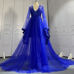 green emerald velvet dress Kate Sapphire Blue Long Sleeve Satin Blue Maternity Photoshoot Dress main image 1
