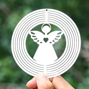 Wholesale Metal Rotating Silver Angel Wings Wind Chimes Pendant Decorative Garden Decorative Metal 3d Stainless Steel