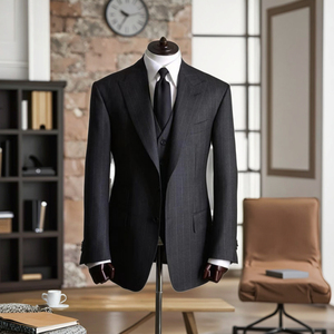<span class=keywords><strong>Costume</strong></span> d'Affaires Classique en Laine à Rayures Pour Hommes, Simple Boutonnage, 100% Laine Sur <span class=keywords><strong>Mesure</strong></span>, Grande Taille - Product Image 5