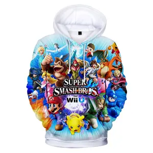 UFOGIFT Sweatshirt Bertudung Super Smash Bros. Ultimate Kaus Berkerudung 3D Pria dan Wanita, Baju Kasual Kerah O 3D