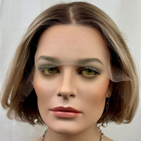Perruques Courtes Pixie Blondes Mèches Blanches en Cheveux Humains Européens avec Dentelle Frontale HD Transparente pour Femmes, Densité 180%
