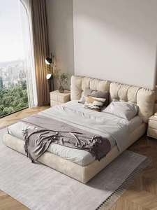 Cama de terciopelo de grado hotelero de 200x220cm, obra maestra enfundada en madera maciza para villas - Product Image 2