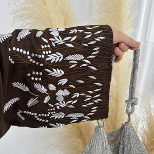 2025 Eid modesto moda di lusso Nida floreale ricamato abito chiuso Abaya Ramadan Dubai <span class=keywords><strong>turchia</strong></span> kaftano abiti musulmani da donna - Product Image 5