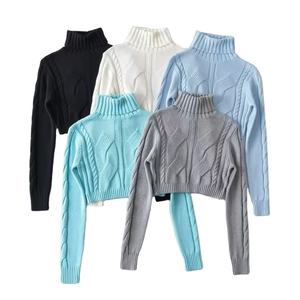 <b>Women's</b> Long Sleeve Slim Fit Knitted Sweater New Fashion Trends Casual <b>Turtleneck</b> <b>Top</b> with Solid Color <b>for</b> Winter - Product Image 1