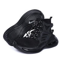 Chaussures de sécurité noires Flyknit montantes, type chaussette, avec embout en acier, respirantes, semelle EVA à coussin d'air, légères