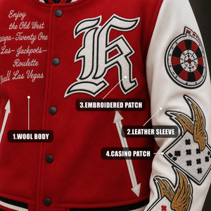 Giacca Varsity Rossa Vintage Americana Personalizzata OEM per Uomo, Cappotto Bomber di Lusso con Maniche in Pelle e Patchwork in Ciniglia - Product Image 2