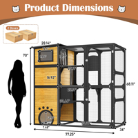 Enclos pour chat en bois à 4 niveaux à fixer au fenêtre, résistant aux intempéries, avec plateformes pour plusieurs chats, marron