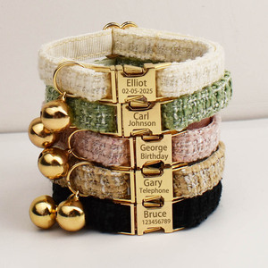 Collier pour animaux de compagnie chic et élégant à la française, personnalisable avec gravure, collier pour chat avec clochette, collier pour chien durable et réglable pour petits animaux - Product Image 2