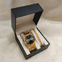 Gohuos 8807 Ensemble de mode 3 pièces : Bracelet chaîne, Boîte en cuir noir et Montre homme étanche en acier lumineux Reloj Montre