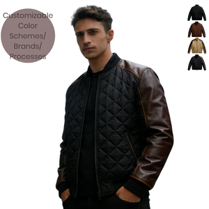 Giacca <span class=keywords><strong>Bomber</strong></span> Leggera in Pelle Trapuntata di Alta Qualità con Ricamo Personalizzato per Gentiluomini Urbani Moderni - Product Image 1
