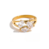 Bague JINYOU 8915 taille 678 moderne en acier inoxydable plaqué or PVD avec zircone cubique multi-geometrique pour femmes