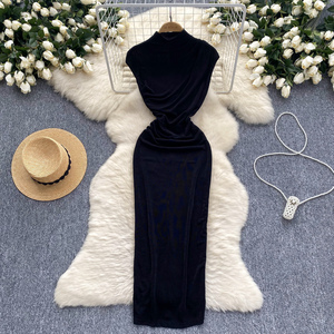 Vestido Midi elegante ajustado a la cadera para mujer túnica de encaje imperio en púrpura Borgoña negro Casual Maxi longitud tejida y lavable - Product Image 6