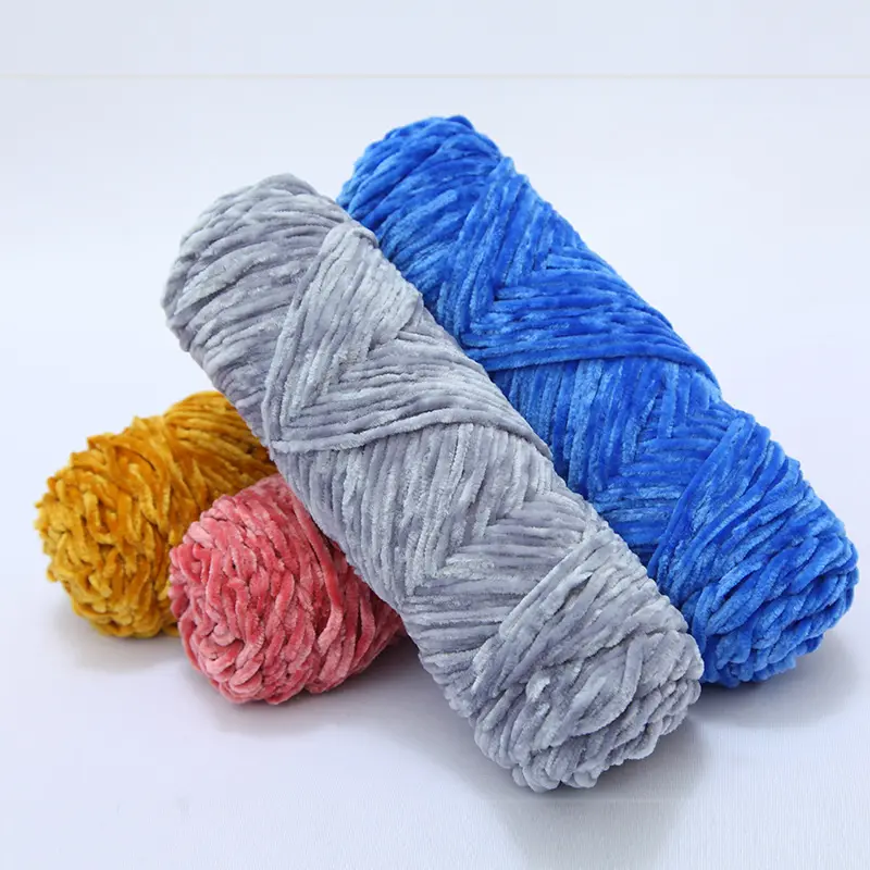 Chenille Độ Dày Crochet Sợi 3Mm Tay Đan Khổng Lồ Chenille Sợi 100% Polyester Vàng Nhung Sợi