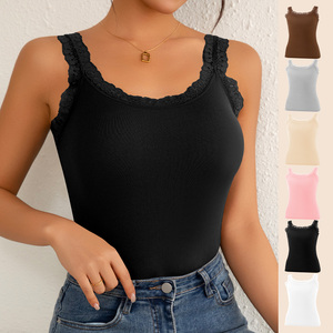 IBGUH Débardeurs d'été colorés populaires pour femmes, camisoles sans manches en dentelle, tricotées en nylon, douces et confortables, en stock, vente chaude - Product Image 1