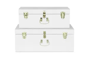 Metal Storage Trunk Set Of 2 White Trunks Storage With Gold Metal Lock Accessories