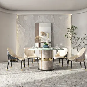 High-End lüks İtalyan masa sandalye seti el-çizilmiş mermer Metal cam Modern Villa otel antika ev mobilya oturma odası