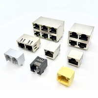 Connecteur de prise LAN femelle RJ45 1x4 ports Soulin avec contacts en laiton, LED bicolores, sans broches arrière, boîtier PA46, montage sur circuit imprimé