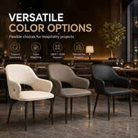 Fauteuil de salle à manger moderne à dossier haut, rembourré, avec accoudoirs incurvés crème et pieds en métal noir pour hôtel et restaurant