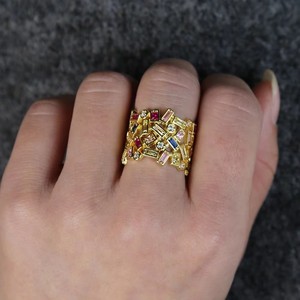 <span class=keywords><strong>Bague</strong></span> large rectangulaire plaquée or 2026, sertie de zircons cubiques arc-en-ciel, pour femme - Product Image 6