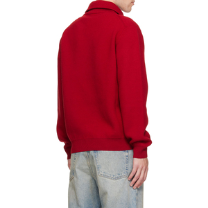 Pull en maille extensible rouge double face en mélange de laine avec demi-fermeture éclair pour homme, fabriqué sur mesure - Product Image 3
