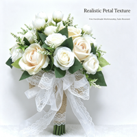 Bouquet de demoiselle d'honneur pour mariage, fleurs artificielles en soie avec ruban en dentelle, ornement pour séance photo de mariage en extérieur