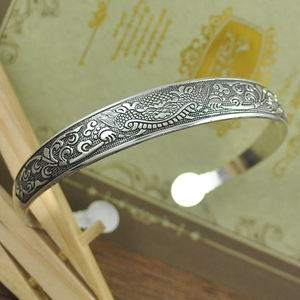 Bijoux Vintage tibétain en argent Miao, Style ethnique, <span class=keywords><strong>Bracelet</strong></span> ouvert avec fleur sculptée Antique pour femmes et hommes - Product Image 5