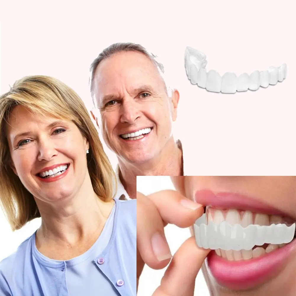 2パックシリコンデンチャー化粧品再利用可能な人工歯の上部と下部のホワイトニング偽歯カバーベニヤ