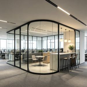 Cloison de séparation industrielle en verre trempé pour bureau, cadre en aluminium courbé et droit sur mesure, séparateur décoratif de sécurité - Product Image 1
