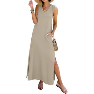 ชุดเดรสยาวทรงตรงคอวีแขนกุดสำหรับผู้หญิงใส่เที่ยวทะเลช่วงฤดูร้อน - Product Image 1