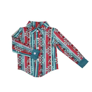 Рубашка с длинным рукавом для мальчиков, клетчатая с принтом в ацтекском стиле, с винтажным принтом, на пуговицах, одежда для малышей