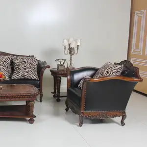 Cung Cấp Chuyên Nghiệp Sang Trọng Phong Cách Rắn Gỗ Khắc Da Sofa Sofa Đơn Ghế Cho Phòng Khách