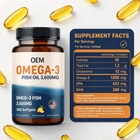 Capsules d'huile de poisson oméga 3 OEM 3600 mg EPA 432 mg DHA 288 mg saveur citron, complément alimentaire en marque blanche