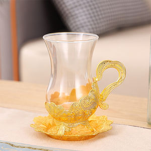 Décoration de maison tasse à thé arabe dorée de luxe pour fête de mariage ensemble de tasses à café en verre turc avec support en métal - Product Image 1