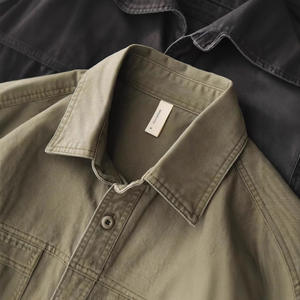 Veste chemise <span class=keywords><strong>grise</strong></span> et verte décontractée pour <span class=keywords><strong>homme</strong></span> Chemise <span class=keywords><strong>de</strong></span> <span class=keywords><strong>travail</strong></span> à manches longues délavée en détresse Loose American Retro pour le printemps et l'automne - Product Image 2