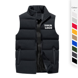 Customized <b>Men's</b> Winter Sleeveless Vest With Stand Collar Zipper Pockets Windproof Casual Outerwear Solid Color Logo Printing - Product Image 1