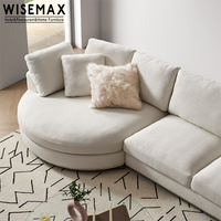 WISEMAX – meubles de salon nordique en forme de L, canapé d'angle rond en tissu de lin blanc