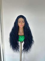 Perruque noire bouclée, perruque ondulée, perruque synthétique en dentelle transparente, perruque volumineuse en fibre synthétique, perruque frontale en dentelle sans colle