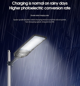 Đèn đường năng lượng mặt trời 50W 100W 200W 300W 400W tích hợp bảng điều khiển năng lượng mặt trời đơn tinh thể hai mặt cảm biến chuyển động siêu mỏng - Product Image 2