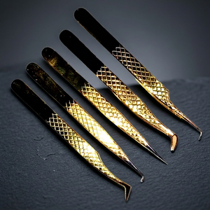 ASAP Custom Rose Gold Stainless Steel Durable 10mm Eyelash Extension Tweezers Set Slanted Curved Volume Lash Thin Smooth Tip - Product Image 2