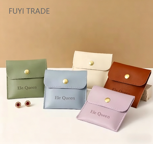 Fashion PU Leather Jewelry Pouch With Logo Flap Button Design <b>Small</b> <b>Gift</b> Bag For Necklace Bracelet Ring - Product Image 4