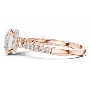 Anillo de Compromiso de Corte Redondo en Oro Amarillo con Halo Oculto, Anillo de Diamantes Estilo Vintage con Banda Milgrain Pave, Joyería Nupcial Elegante - Product Image 6