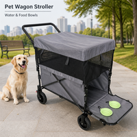 Nouvelle conception de chariot pliable pour animaux de compagnie avec une capacité de charge de 40 kg, panneaux d'ouverture avant et arrière, double gamelle